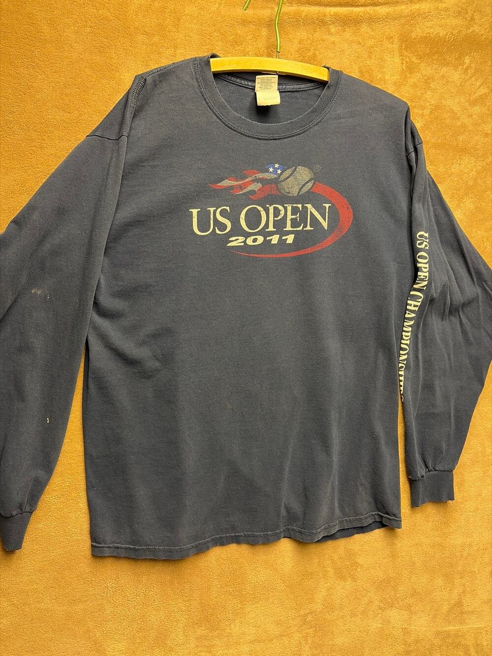 Vintage 2011 US Open Tennis Champoinship Long Sleeve Shirt Grey  Large Flawed
